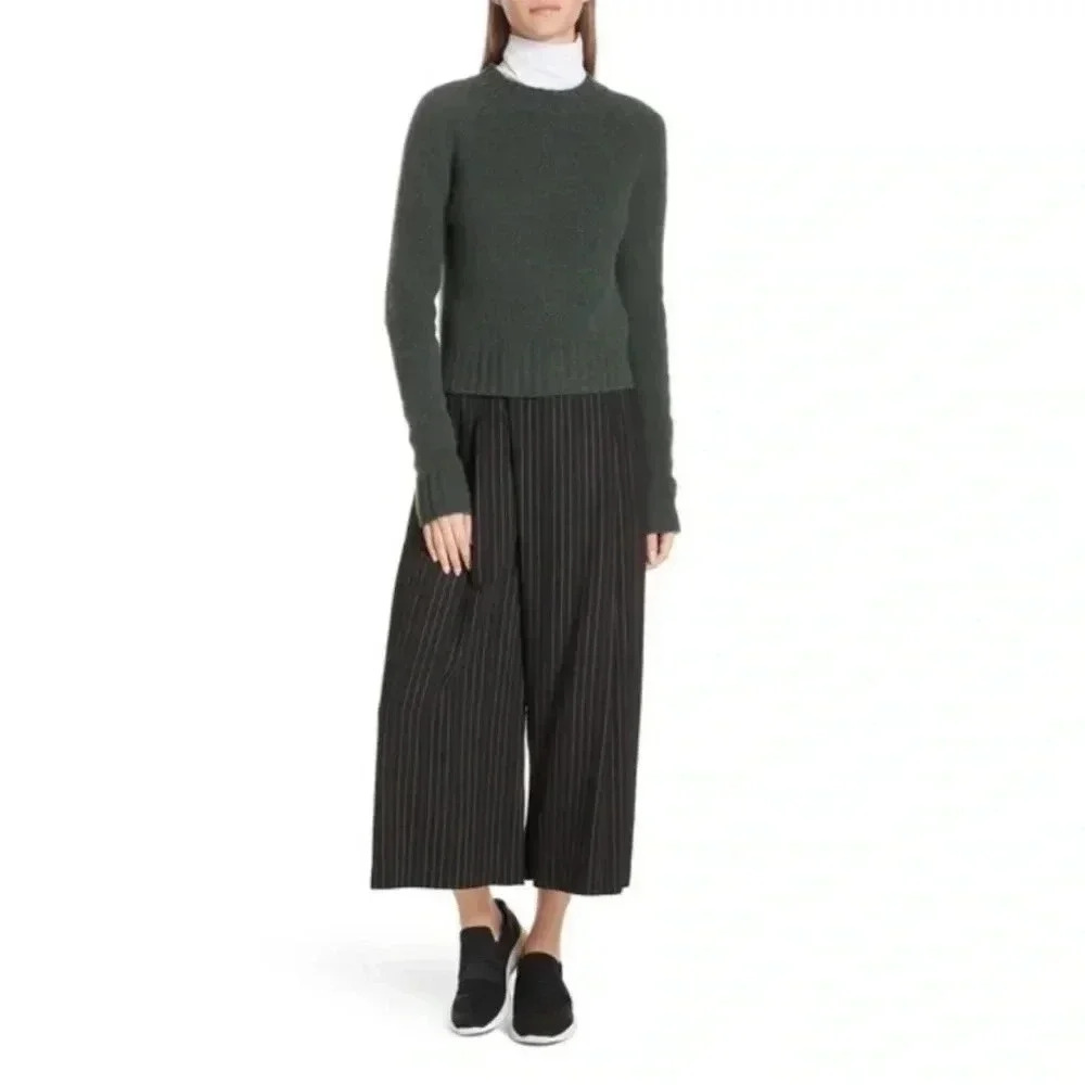 Vince Women's Black Bar Striped Wide‎ Leg Culotte Cropped Pants Size 2